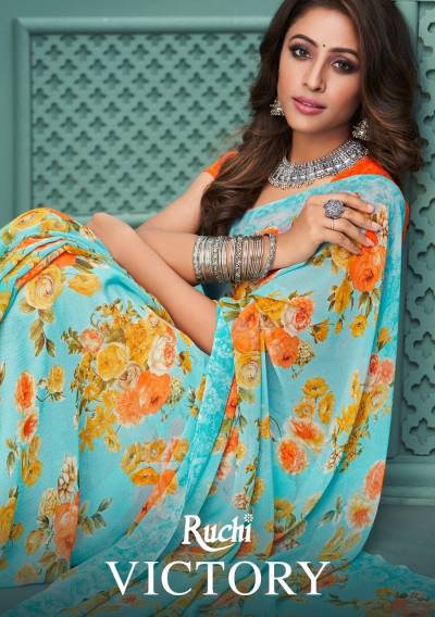 Victory By Ruchi Fancy Floral Printed Georgette Saree Collection